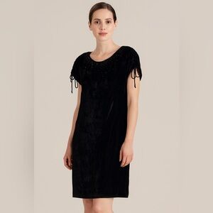 Calvin Klein Velvet Silk Blend Black Beaded Neck Short Sleeve Dress Size‎ 12